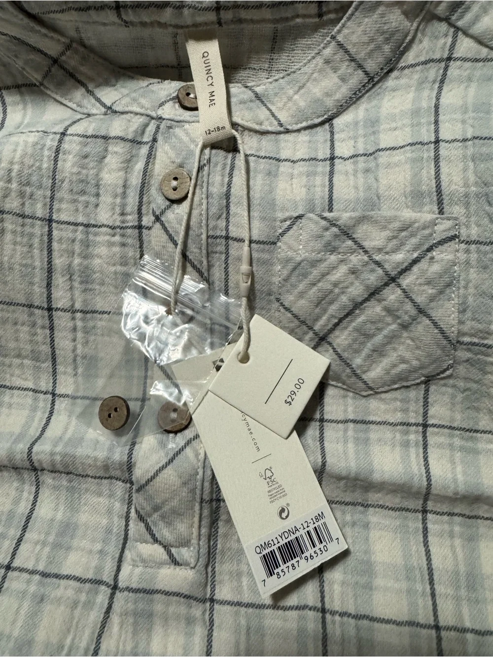 Quincy Mae Light Beige Plaid Button-Down Shirt